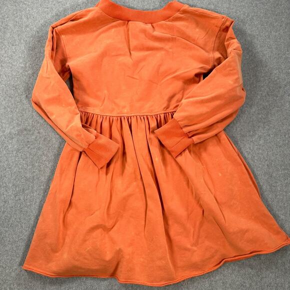 BaeVely V-Neck Mini Dress Size Small Orange Gathered Waist Long Sleeve Distresse - Picture 10 of 11